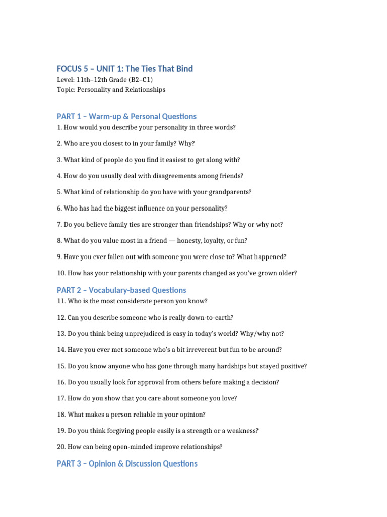 Personality and Relationships Discussion Guide | PDF | Grandparent