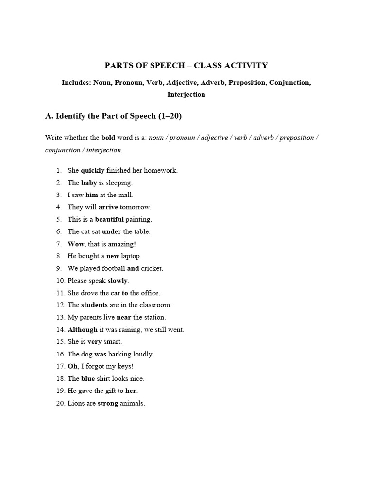 Parts of Speech Class Activity Guide | PDF | Part Of Speech | Adverb
