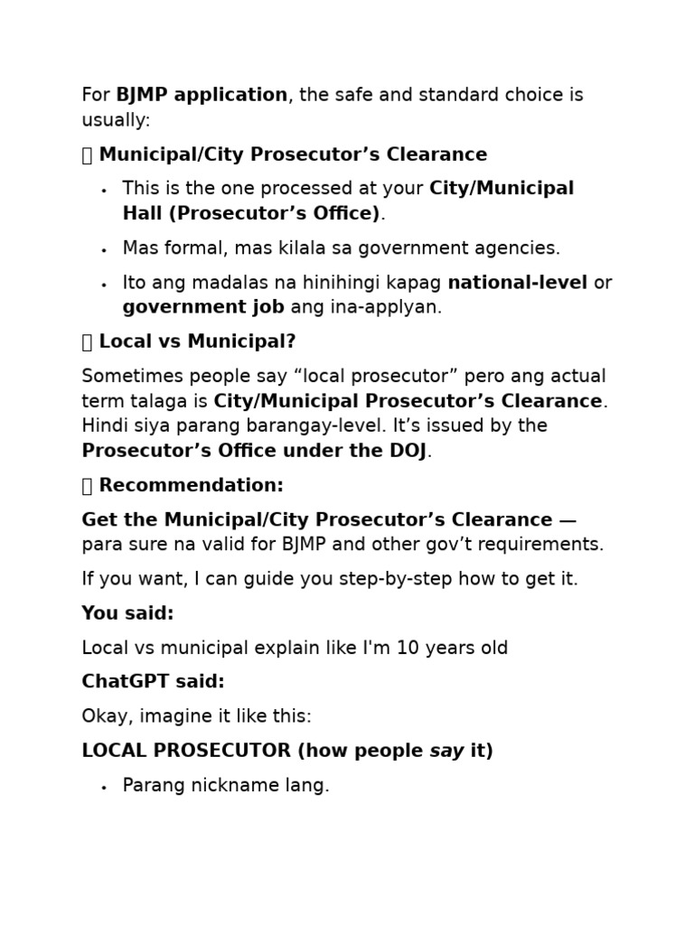 Should I Get Local or Municipal Prosecutor's Clerance | PDF