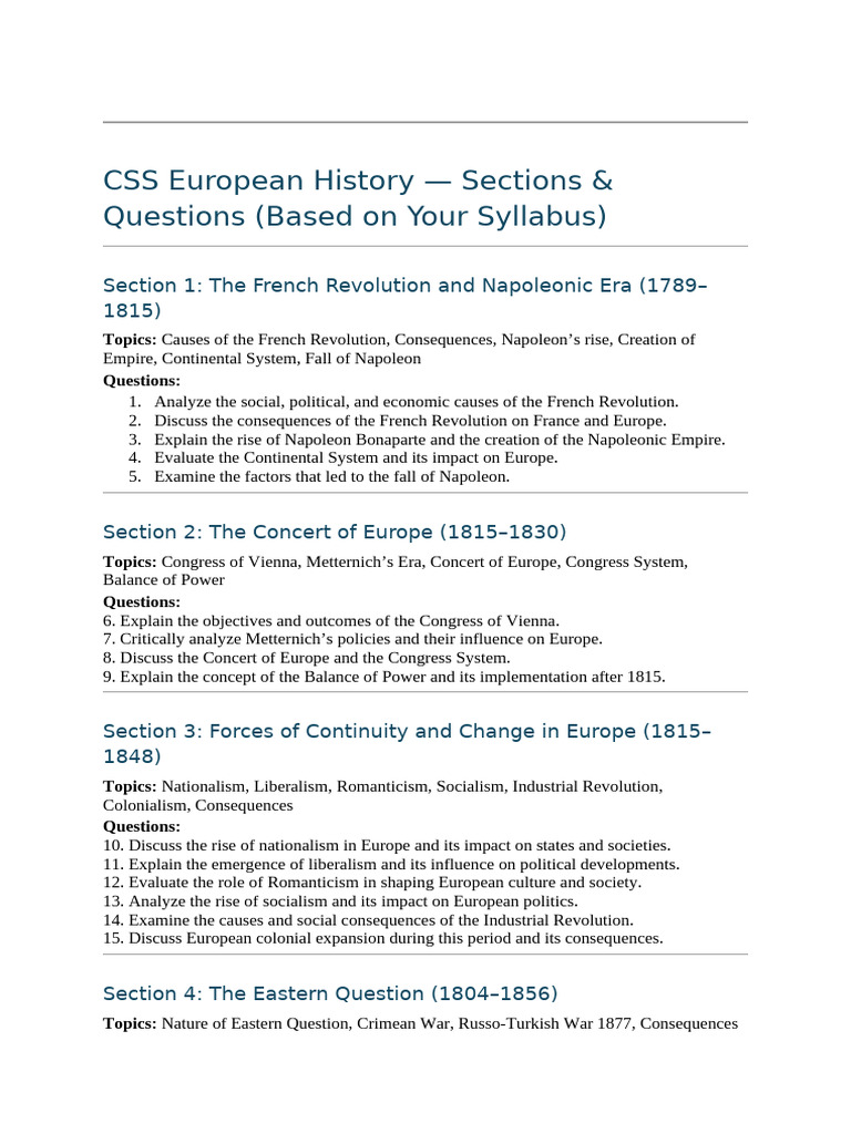 CSS European History Study Guide | PDF | Cold War | World War II