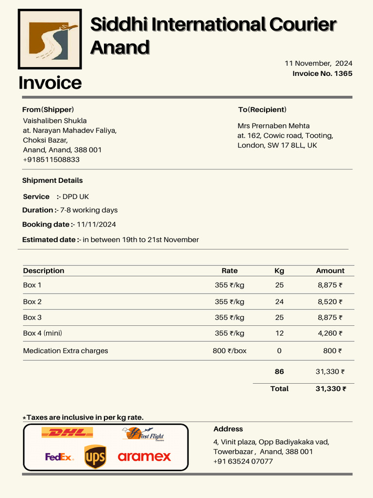 Courier Rates and Details for Anand to UK | PDF