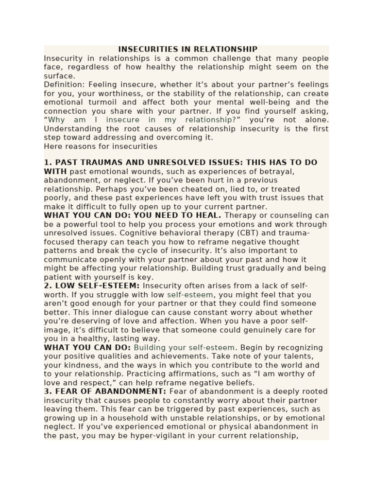 Insecurities in Relationship | PDF | Adolescence | Jealousy