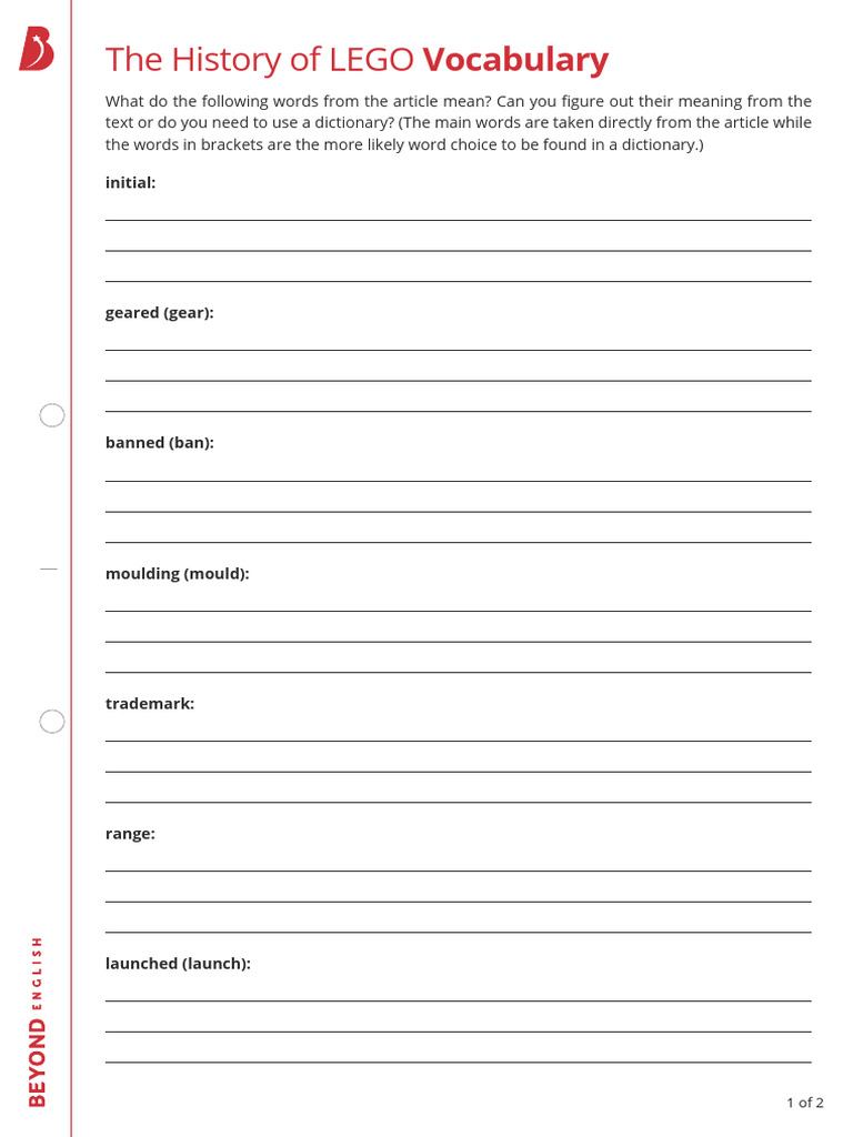 LEGO Vocabulary and Definitions Guide | PDF