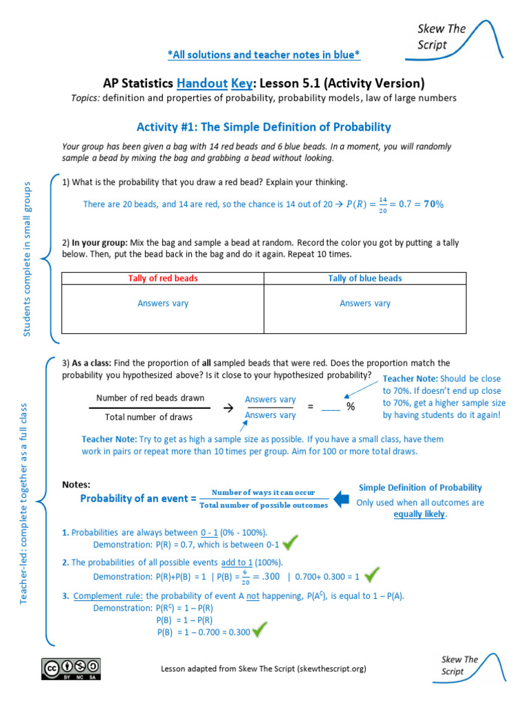 AP Statistics: Probability Concepts and Activities | PDF | Sampling ...