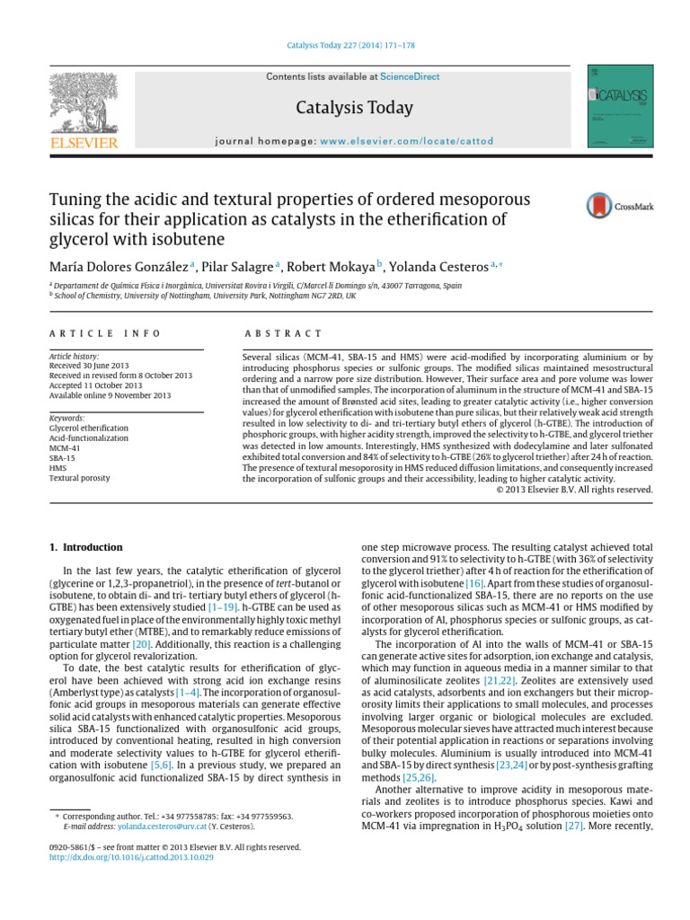 Tuning The Acidic and Textural Properties of Ordered Mesoporous Silicas ...