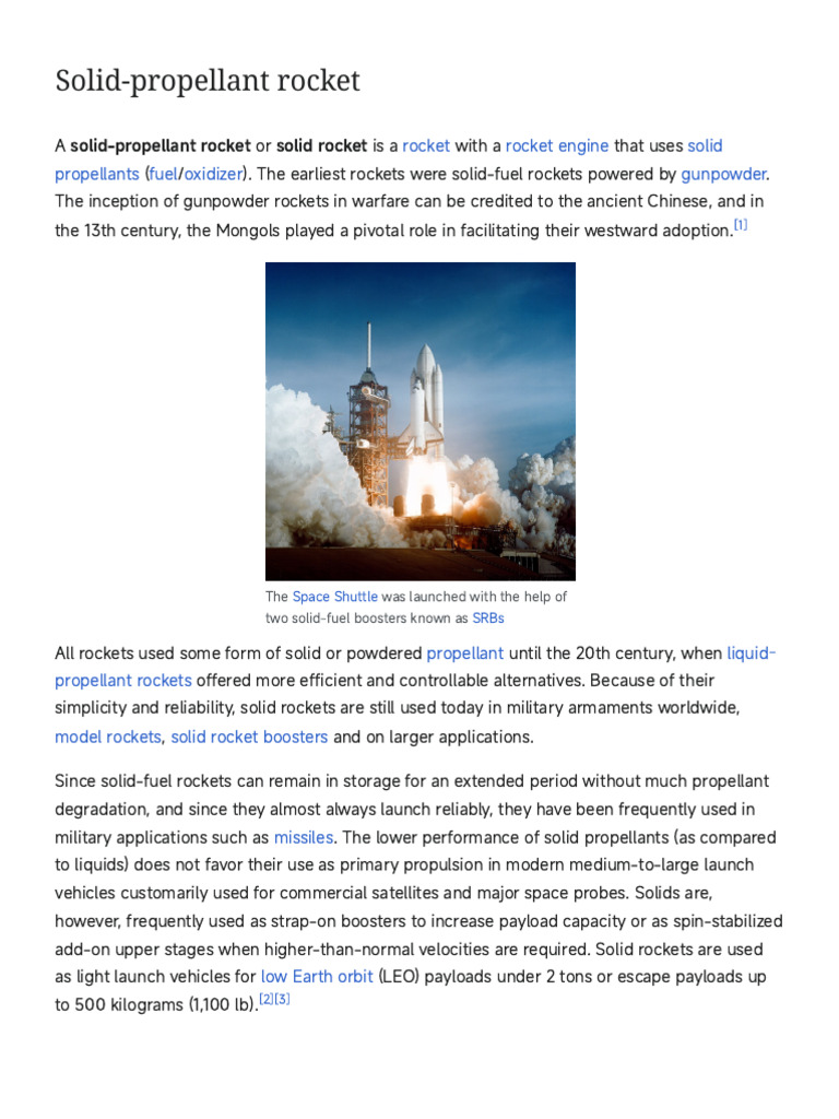 Solid-Propellant Rocket - Wikipedia | PDF | Rocket Propellant | Rocket