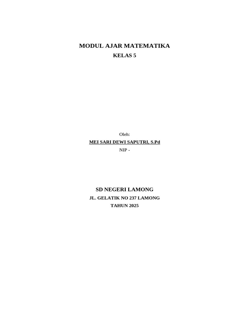 Modul Ajar Matematika Kelas 5 SD | PDF