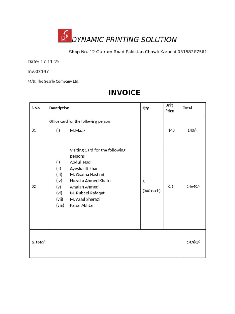 Invoice for Dynamic Printing Services | PDF