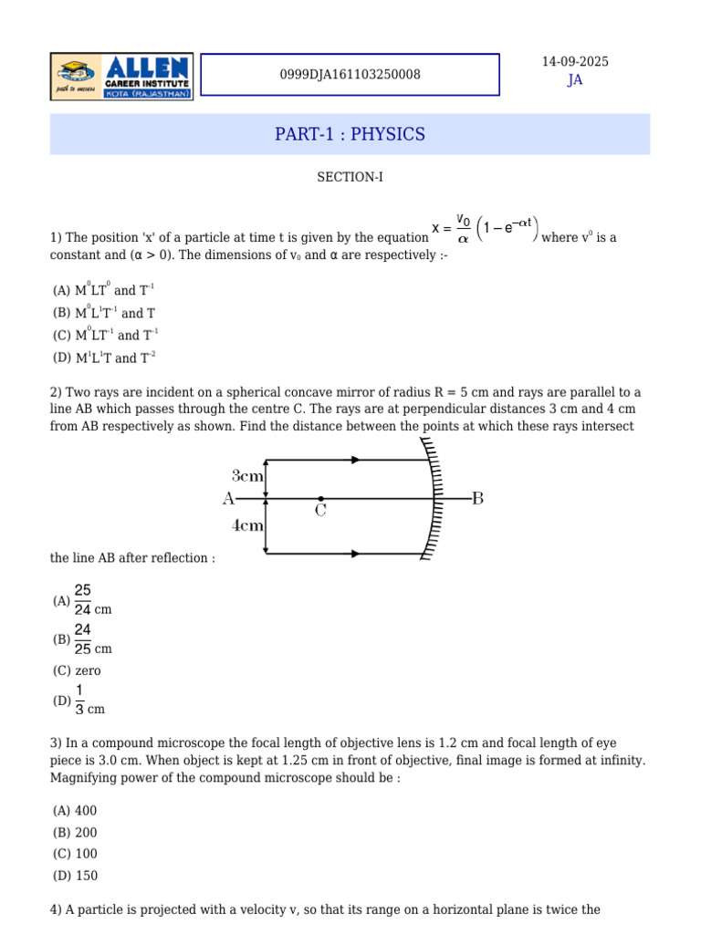 Physics and Chemistry Exam Questions | PDF | Sphere