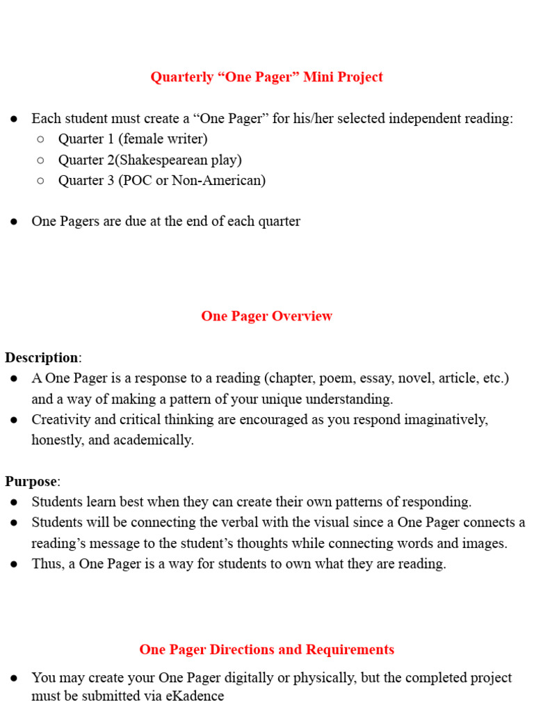 Quarterly One Pager Directions | PDF | Human Communication