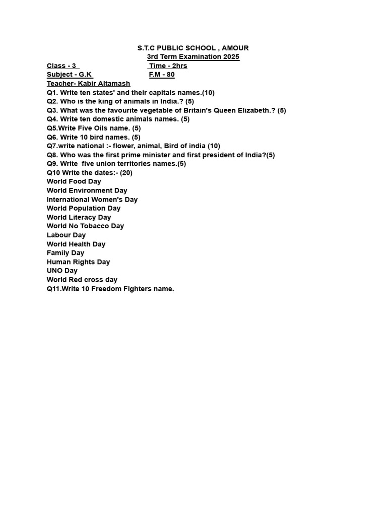 Class 3 GK | PDF