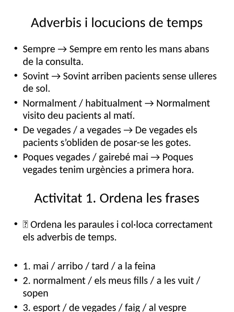 Classe Catala Adverbis Temps | PDF