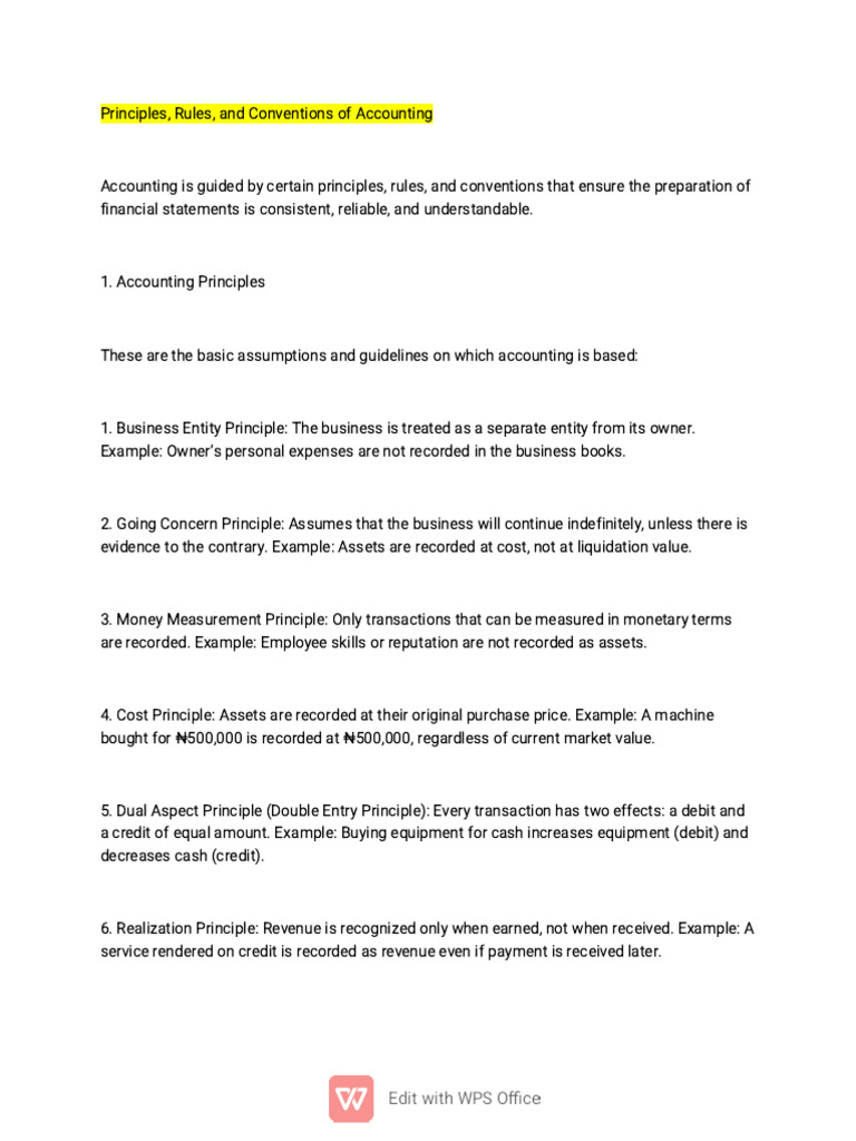 Accounting Principles and Conventions Guide | PDF | Debits And Credits ...