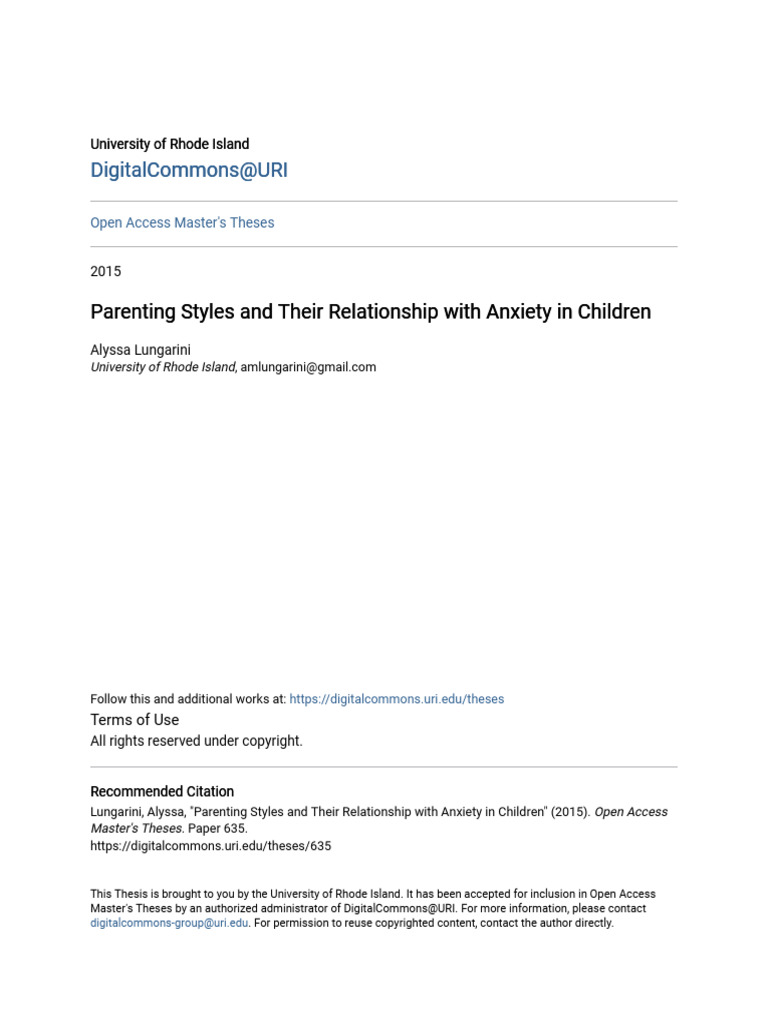 Parenting Styles and Child Anxiety Study | PDF | Parenting | Anxiety