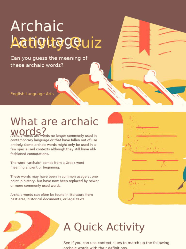 Archaic Words Quiz Activity | PDF | Part Of Speech | Linguistics