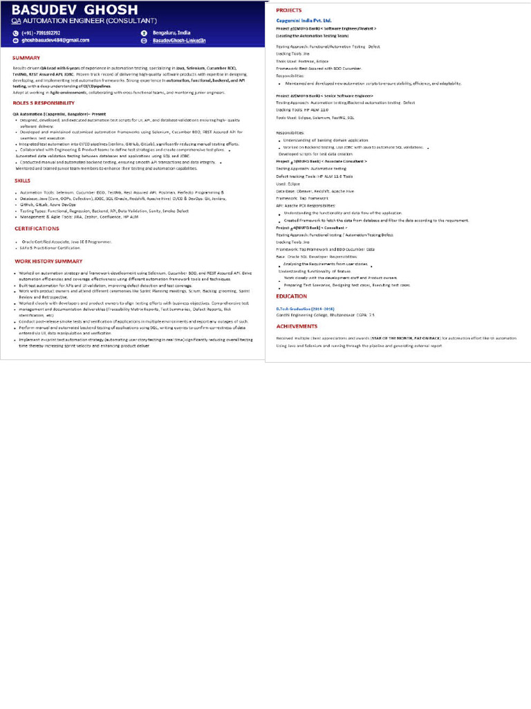 QA Automation Engineer Profile Summary | PDF | Scrum (Software ...
