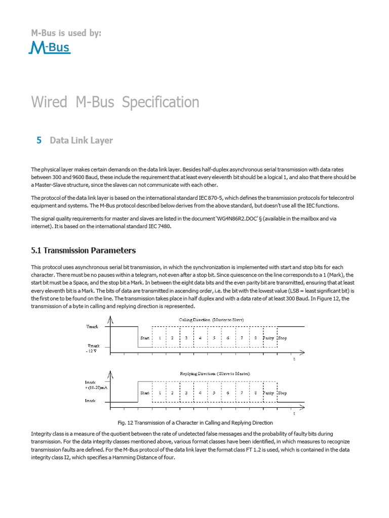 M-Bus Data Link Layer Protocol Overview | PDF | Bit | Bit Rate