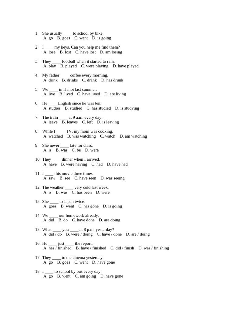 English Verb Tense Exercises | PDF | Chess | Chess Theory