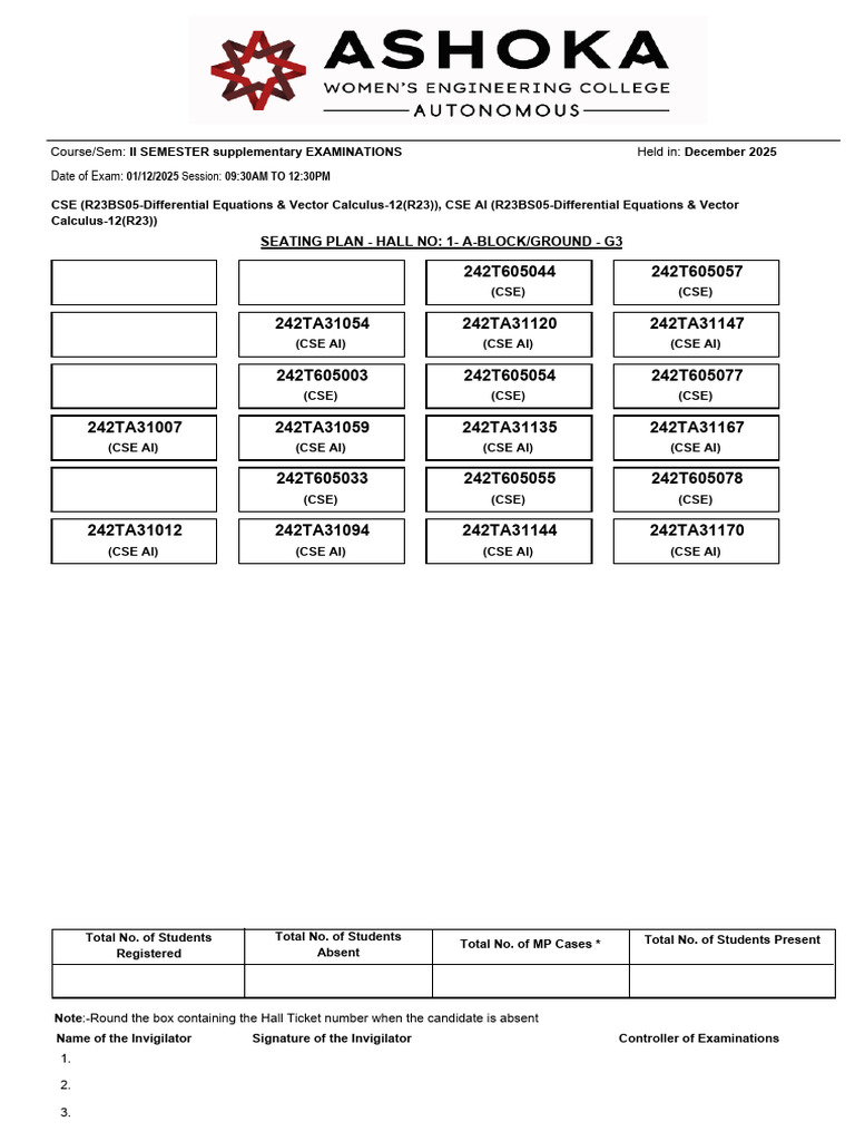 December 2025 Exam Seating Plan | PDF