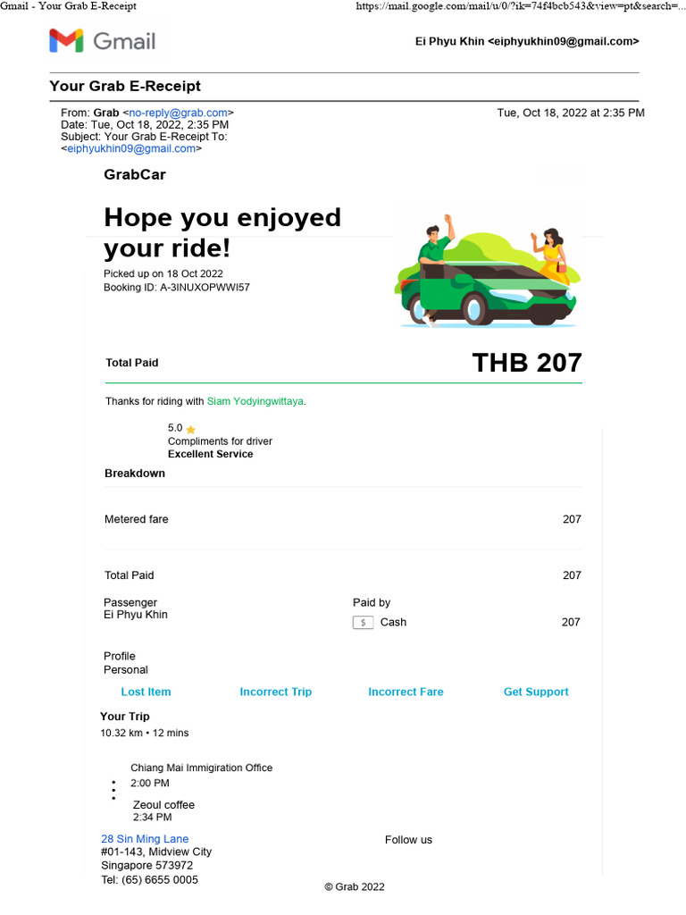 Grab E-Receipt for Ride on Oct 18 | PDF
