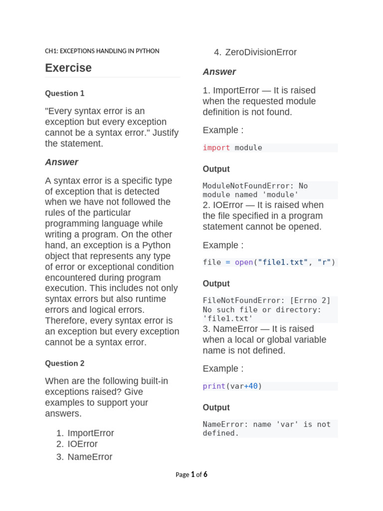 Python Exception Handling Guide | PDF | Computing | Software Engineering