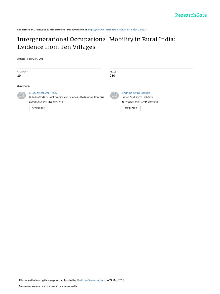 Occupational Mobility in Rural India | PDF | Social Mobility | Unemployment