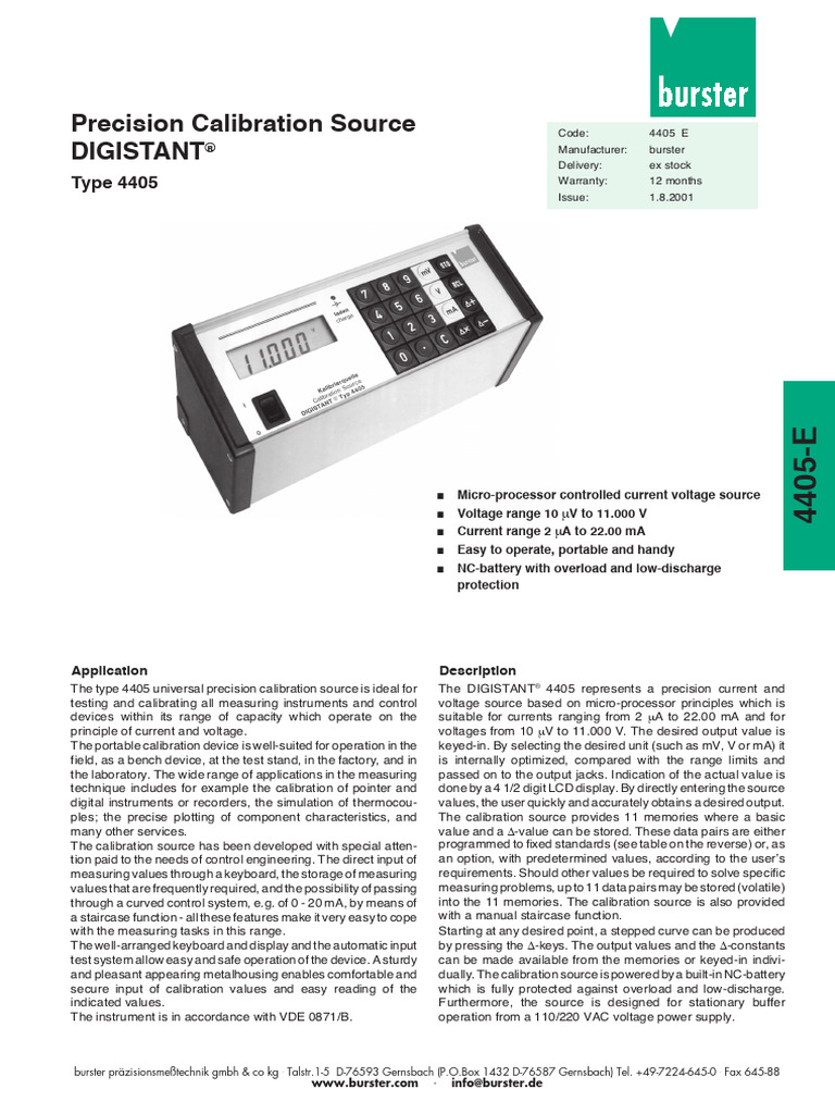 Precision Calibration Source DIGISTANT 4405 | PDF | Calibration | Power ...