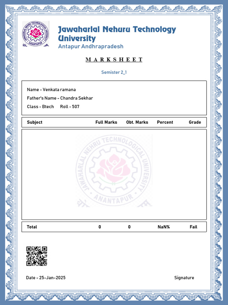 BTech Semester 2 Marks Sheet | PDF