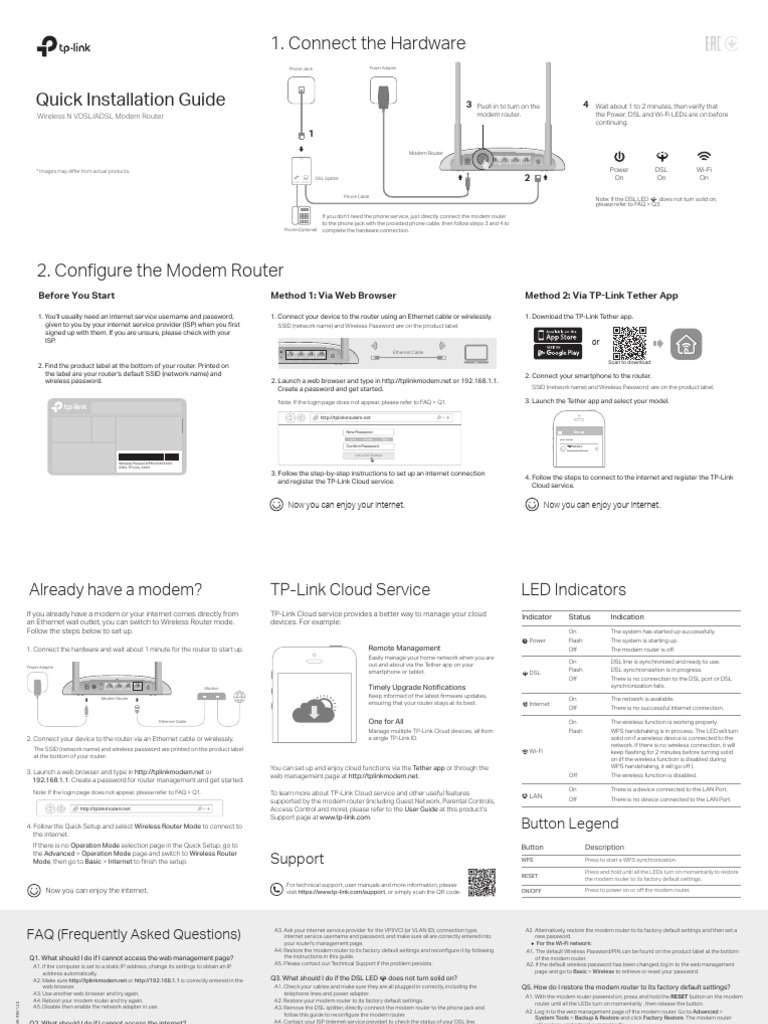 TP-Link Modem Router Setup Guide | PDF | Wi Fi | Digital Subscriber Line