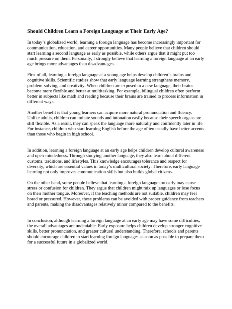 Benefits of Early Foreign Language Learning | PDF | Foreign Language ...