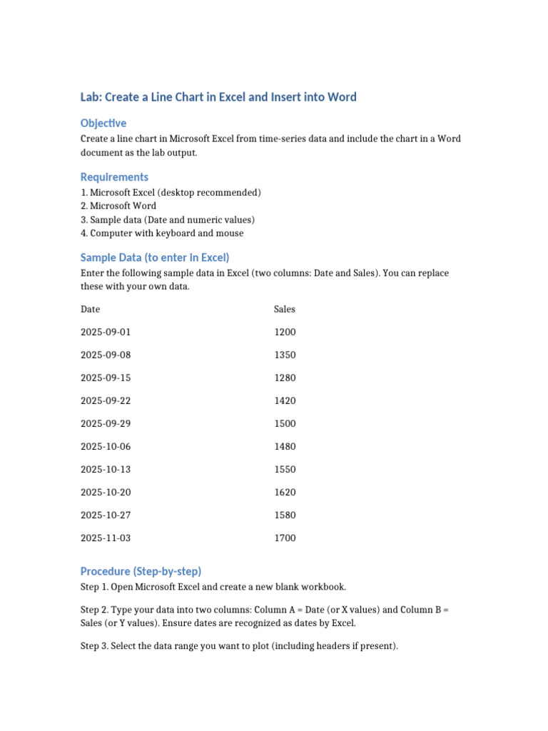 Create Line Chart in Excel for Word | PDF | Microsoft Excel | Microsoft ...