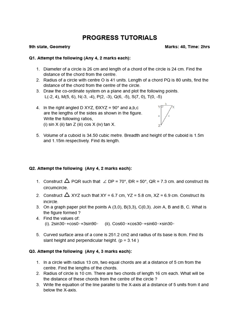 9th Grade Geometry Progress Test | PDF | Sphere | Circle