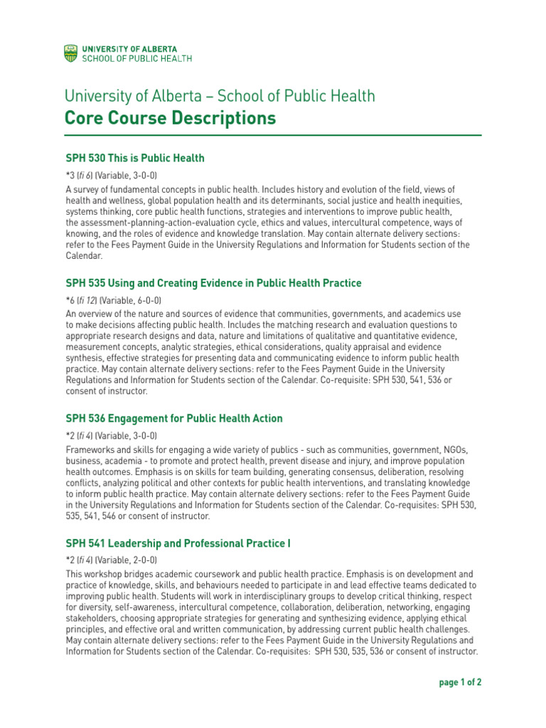 Core Course Descriptions | PDF | Public Health | Information