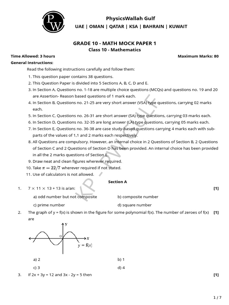 Grade 10 Math Mock Paper 1 | PDF | Circle | Mathematics