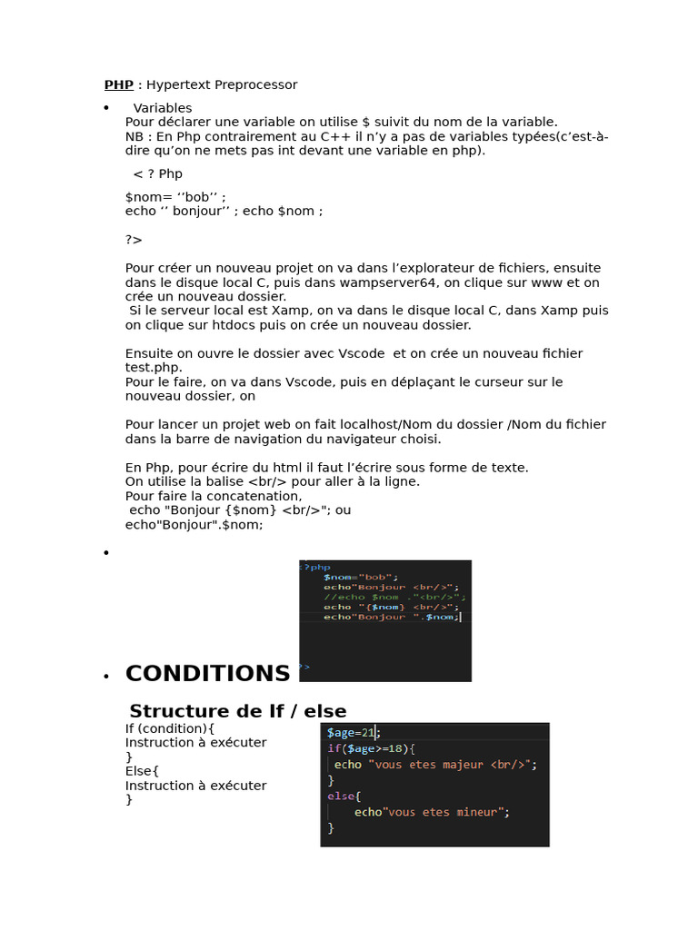Introduction à PHP : Variables et Bases | PDF | PHP | Structure de contrôle