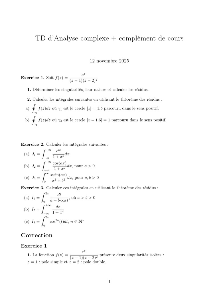 Intégrales et résidus en analyse complexe | PDF | Calcul différentiel ...