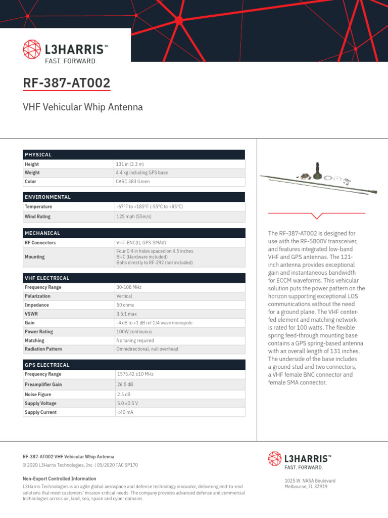 Cs Tcom Rf 387 At002 Vhf Antenna Spec Sheet | PDF | Antenna (Radio ...