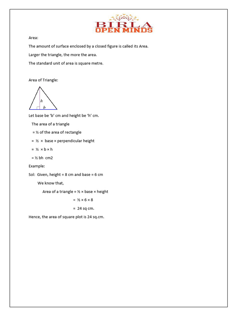 Area of Triangle Notes and Solution | PDF
