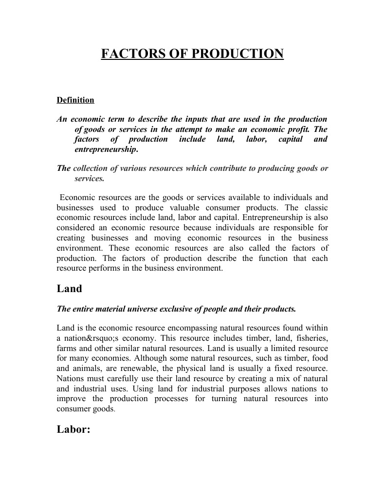 Understanding Factors of Production | PDF | Factors Of Production ...