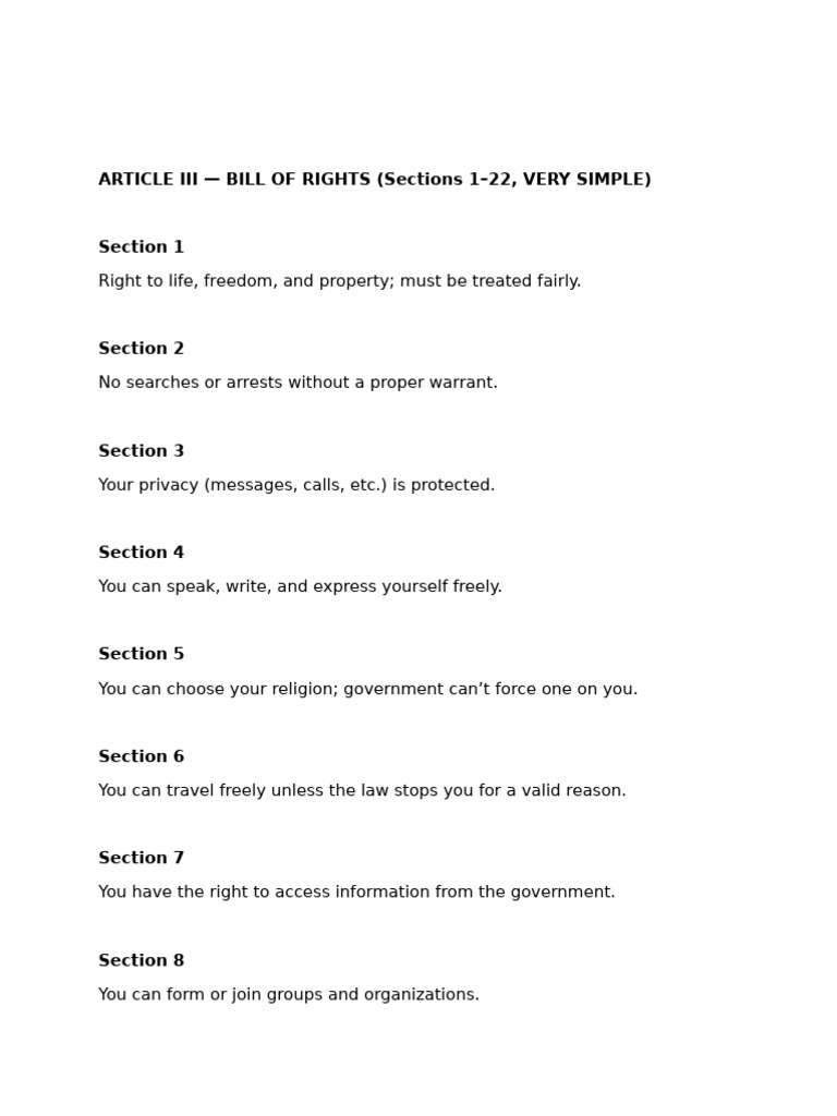 Simplified Bill of Rights Overview | PDF