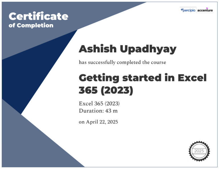 Excel 365 Course Completion Certificate | PDF
