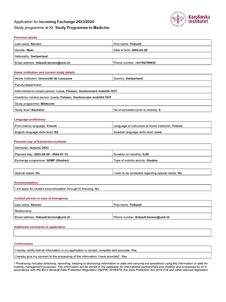 Exchange Application for Medicine 2023/24 | PDF