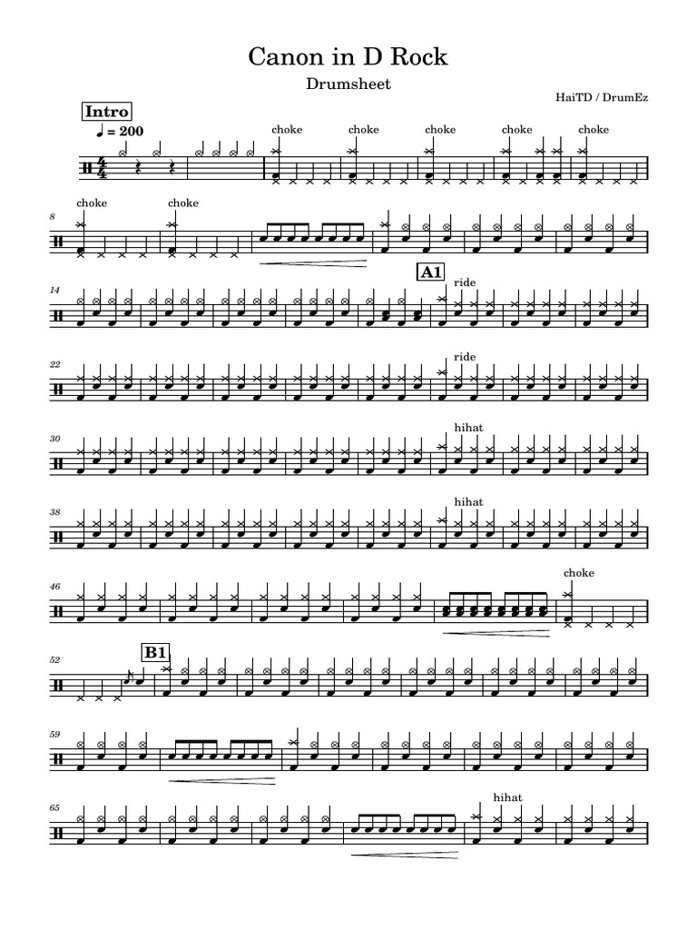 Canon in D Rock Drum Sheet Music | PDF