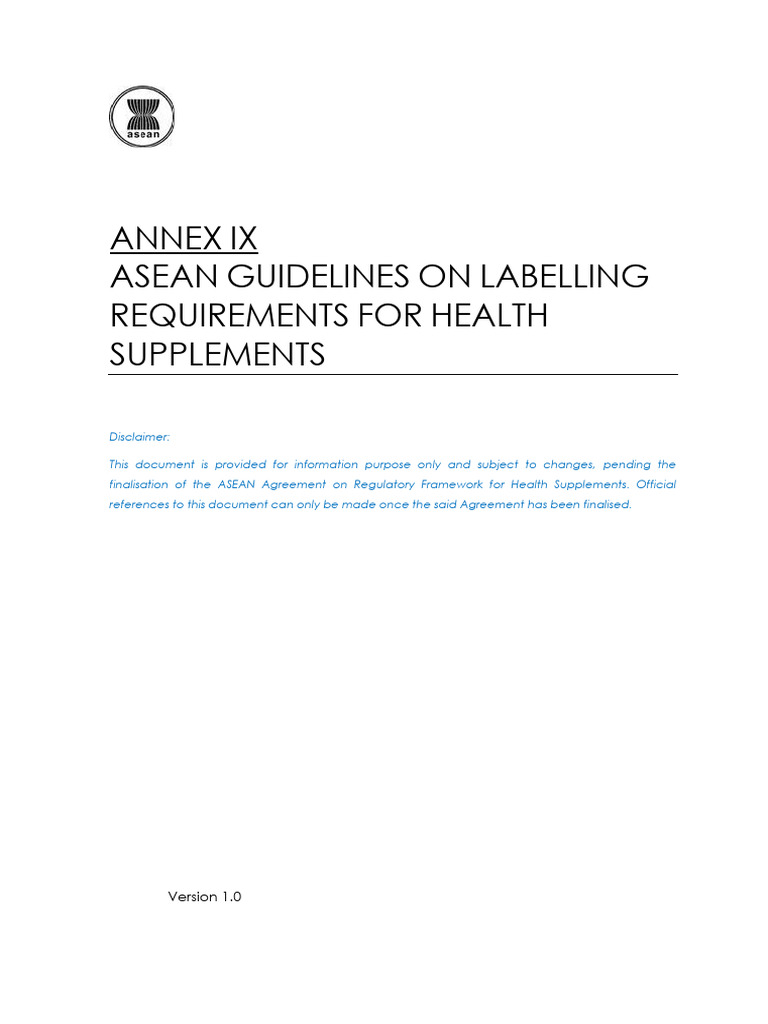 ASEAN Health Supplements Labeling Guidelines | PDF | Dietary Supplements