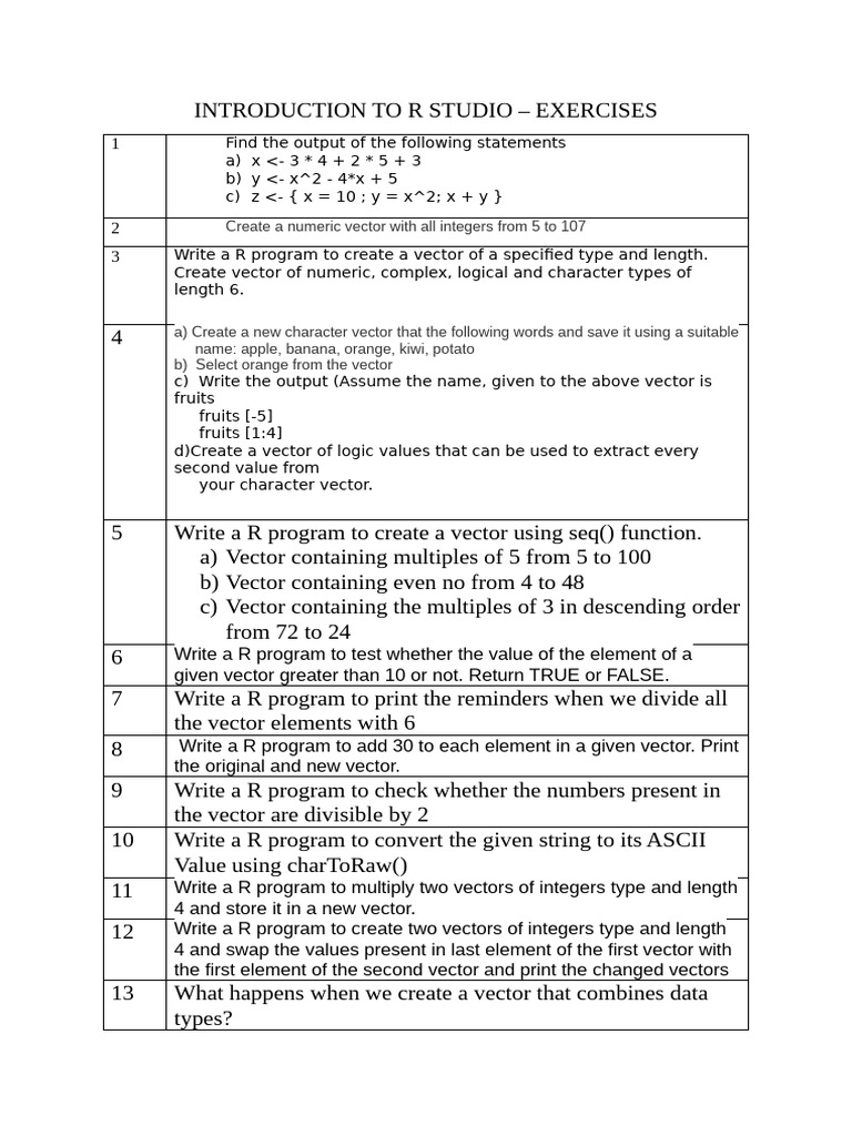 R Studio Exercises for Beginners | PDF
