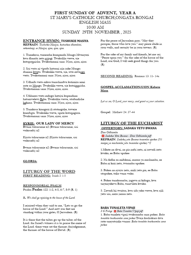 Advent Mass Schedule at St. Mary's | PDF | Mass (Liturgy) | Worship