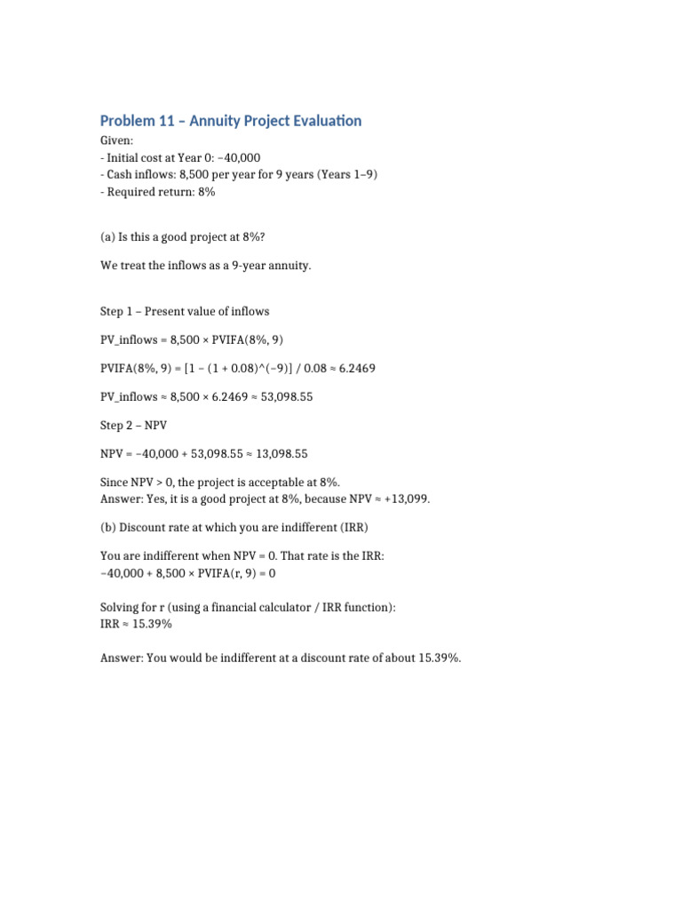Annuity Project Evaluation and Analysis | PDF | Net Present Value ...