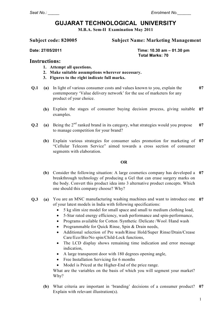 MBA Marketing Exam Paper | PDF | Business