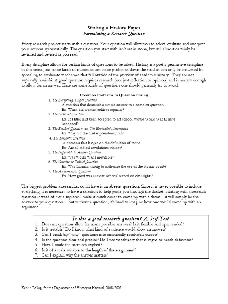 Formulating Effective History Research Questions | PDF | Question | Science