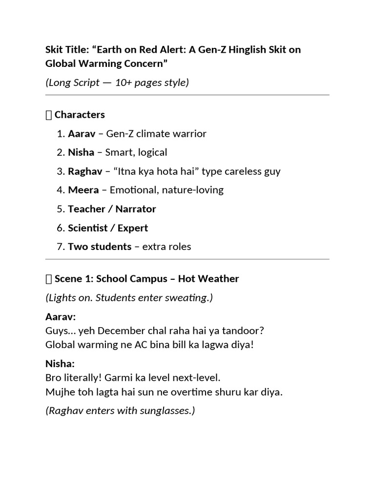 Gen-Z Skit on Global Warming Awareness | PDF | Environmental Science ...